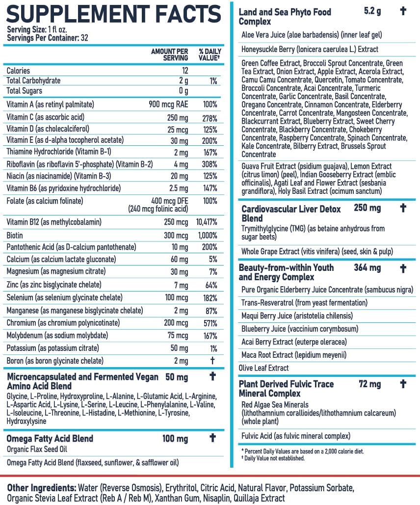 Bio Naturals Liquid Whole Food Multivitamin for Men & Women with Over 100 Ingredients - Superfoods, Omegas, Organic Extracts - 100% Vegan - 32 oz