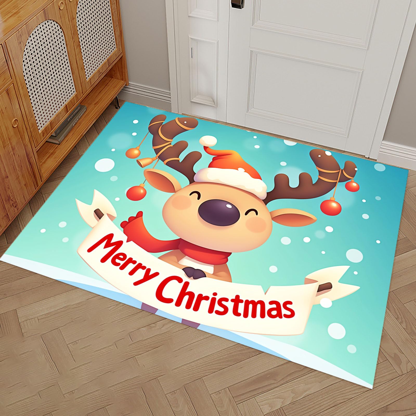 Felpudo ¡Feliz Navidad!, 80x120cm Alfombra Puerta ¡Qué Lindos Renos!, Alfombra Navidad Antideslizante para Cocina Pasillo Salón, Felpudo Entrada Casa Decoración