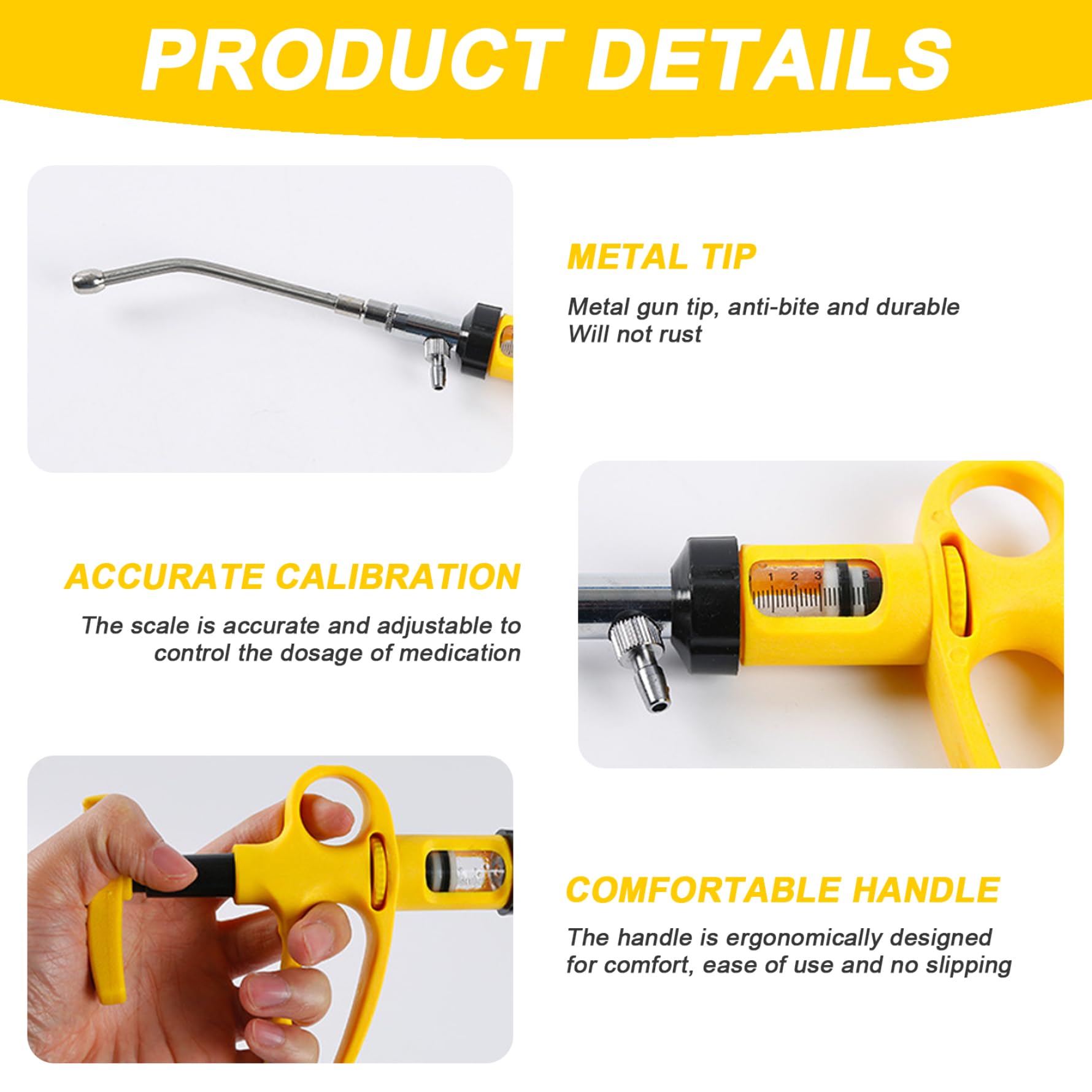 Stéringe injecteur automatique 5 ml pistolet à trempé réglable avec tête de métal pour bétail, chèvre, cochon, vache, outil d'alimentation animale à l'échelle claire pour l'utilisation du bétail