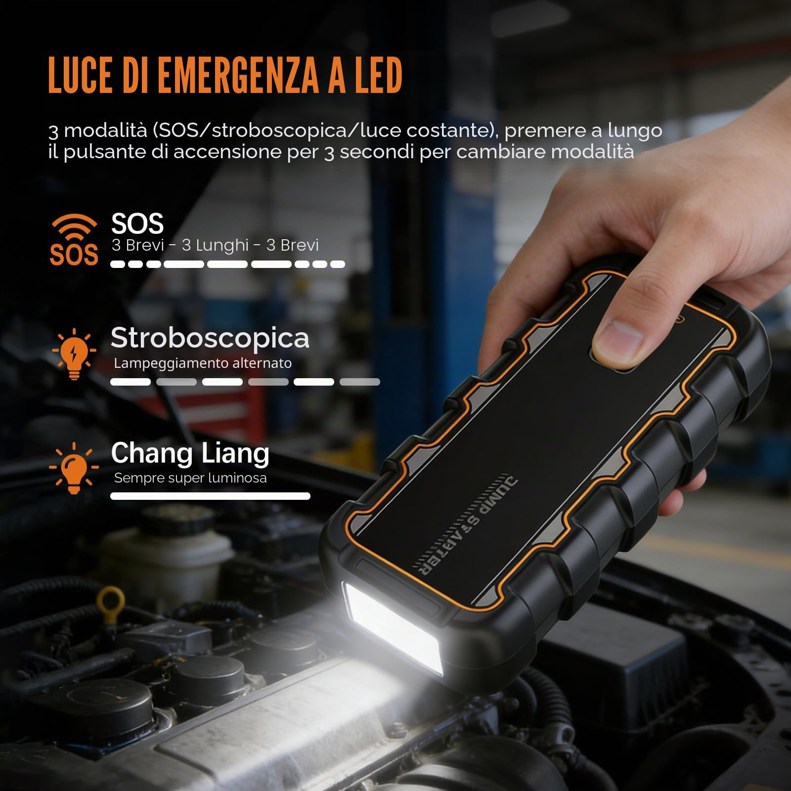 Avviatore Batteria Auto, 7000A Avviatore Emergenza per Auto/Moto, 12V Booster Avviamento Autos con Torcia a LED e Uscita USB Rapida (Fino a 6.0L Benzina o 3.0L Diesel) Emergenza Jump Starter