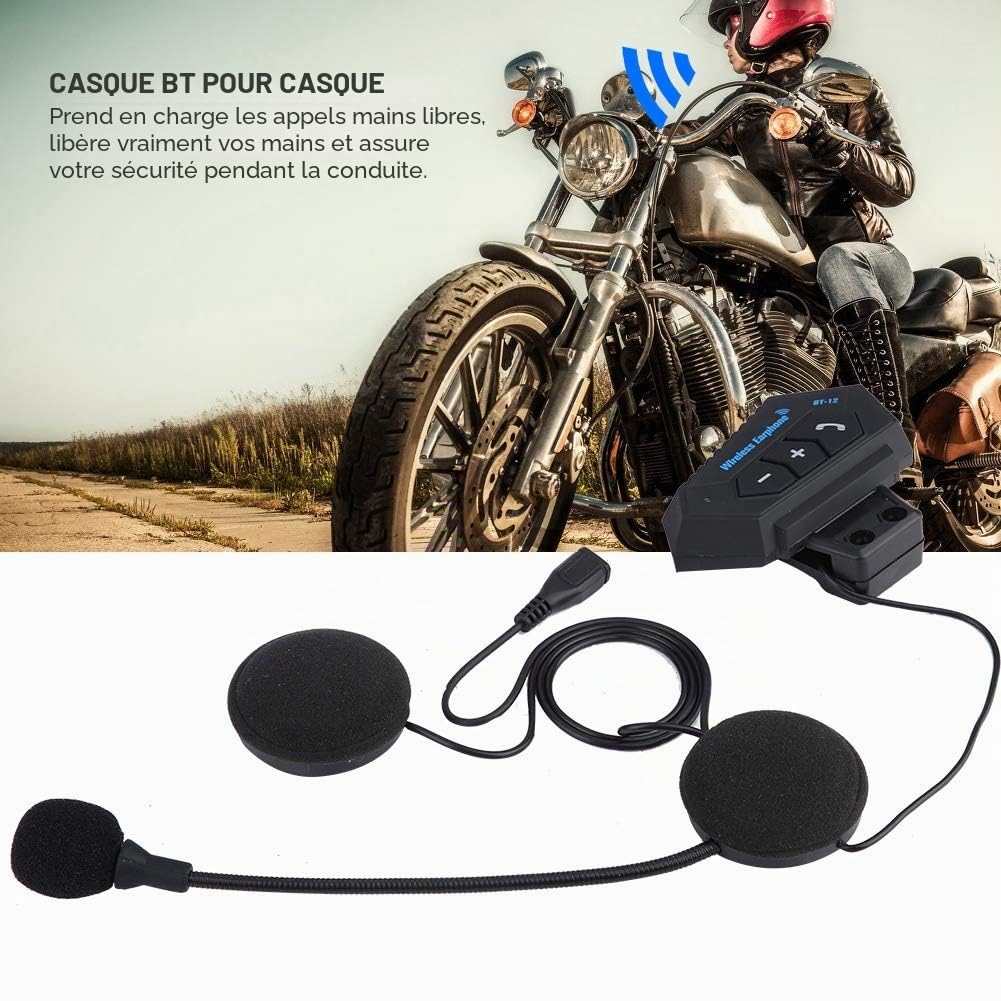 Intercom Moto, BT12 V5.0 + EDR/CSR Casque Bluetooth de Moto, Casques Bluetooth Haut-parleurs Soutien Appels Mains Libres