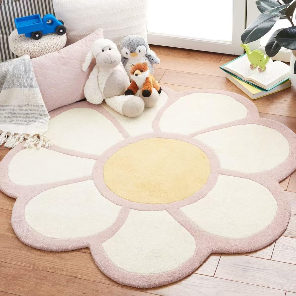 Tapis rond floral lavable anti-glisse - Grand tapis doux et absorbant spécial chambre et salon