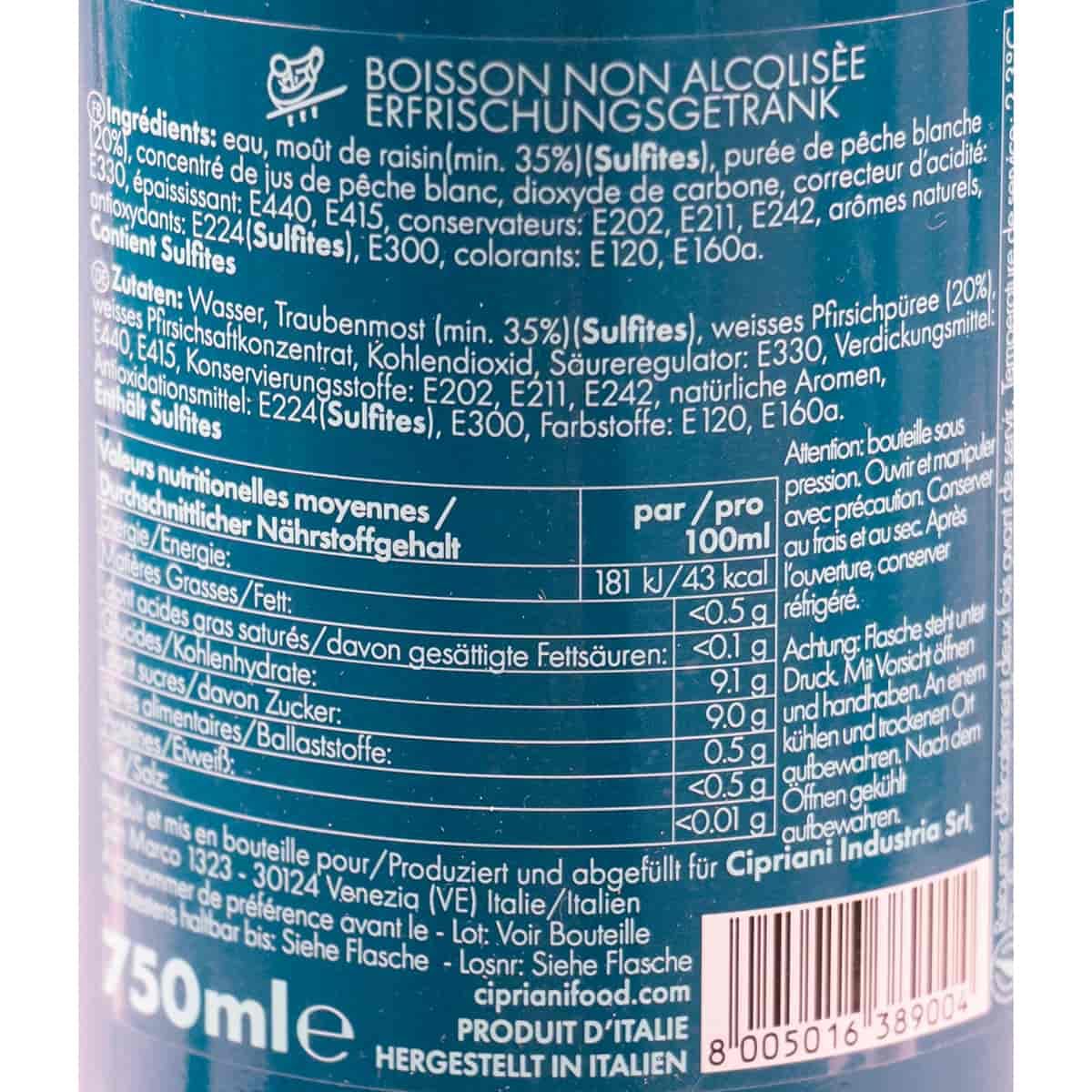 Cipriani Bellini Zero – alkoholfreier Pfirsich‑Aperitif aus Italien – 6×0,75 L (4,5 L) – Premium‑Edition aus der Harry’s Bar, Venedig – ohne Alkohol & ohne Zuckerzusatz