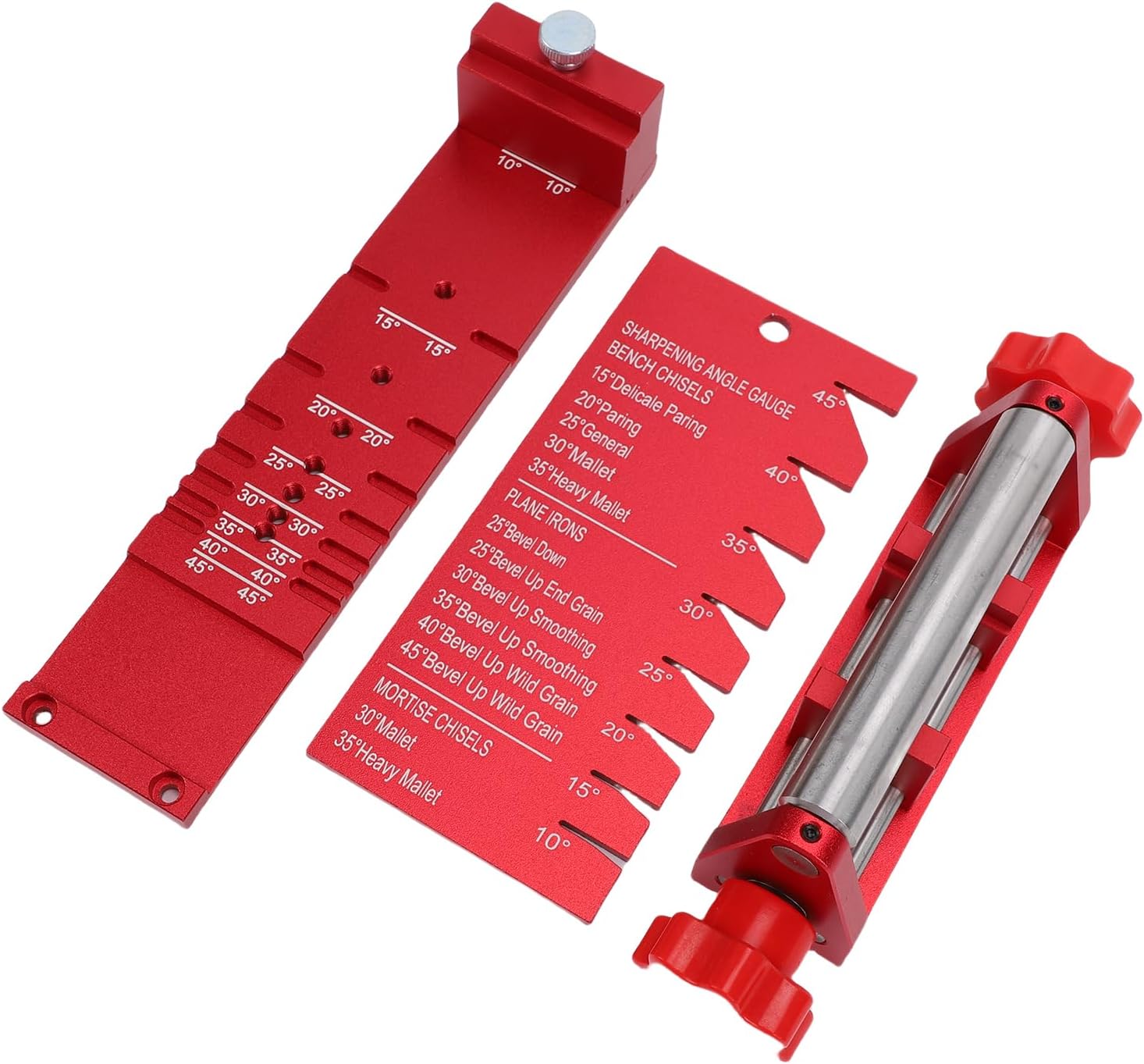 Sorandy Aluminum Alloy Chisel Sharpening Jig, Woodworking Knife Sharpening Kit, Honing Guides for Chisels & Planes with Angle Fixture & Angle Gauge, Width 0.1 to 2.8 Inch