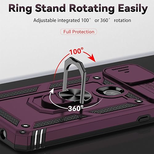 Miniatura 5 de AYMECL Funda para teléfono 5G Ace, Moto G 5G con 2 películas a prueba de explosiones, funda protectora para cámara deslizante con soporte de anillo