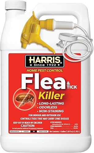 Harris Asesino de pulgas y garrapatas, spray líquido con fórmula residual extendida sin olor y sin manchas (galón)