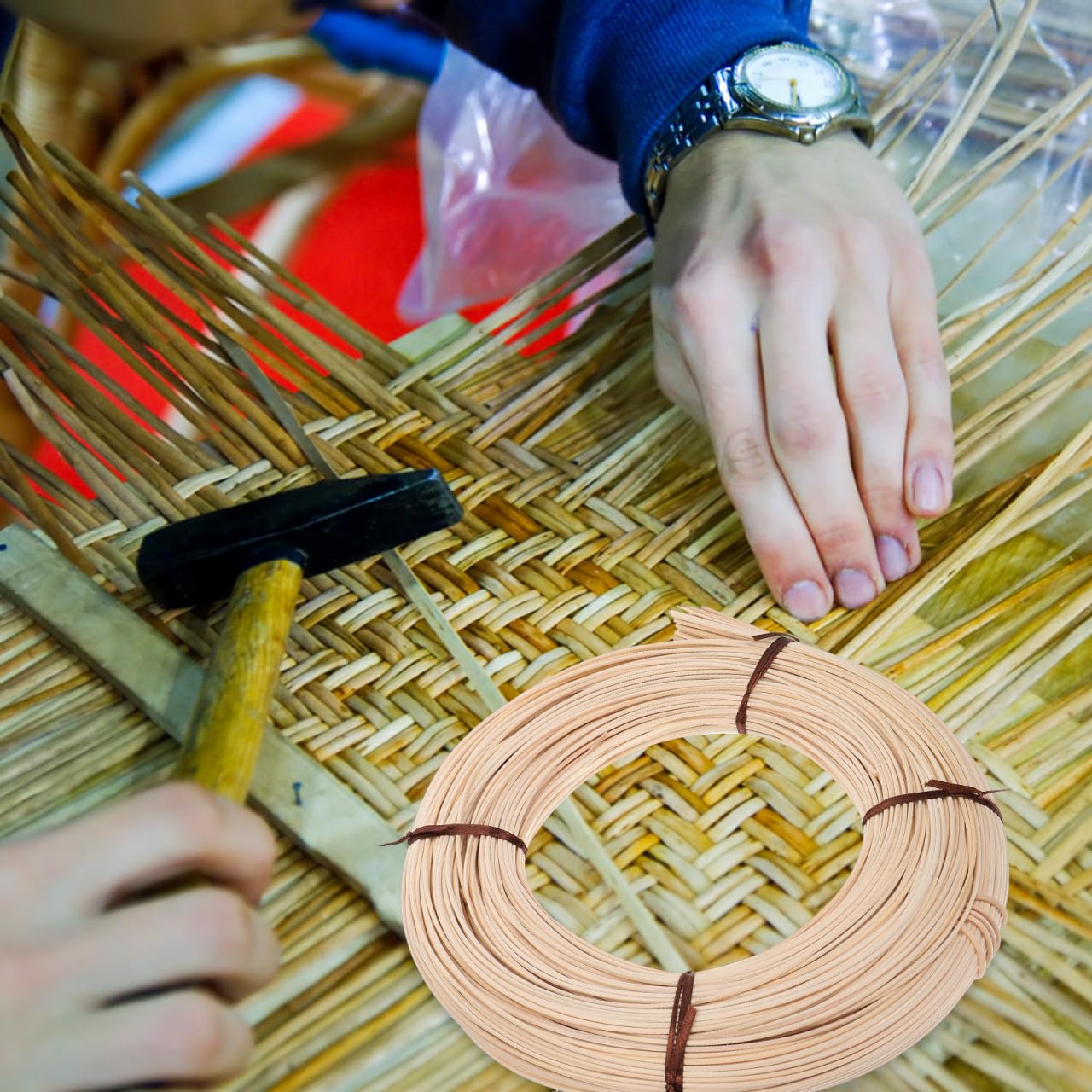 NUOBESTY Material De Ratán Natural En Rollo Para Reparación De Muebles De Mimbre Kit De Bricolaje Para Sillas Y Cestería 10.03X10.03X1.57 Pulgadas