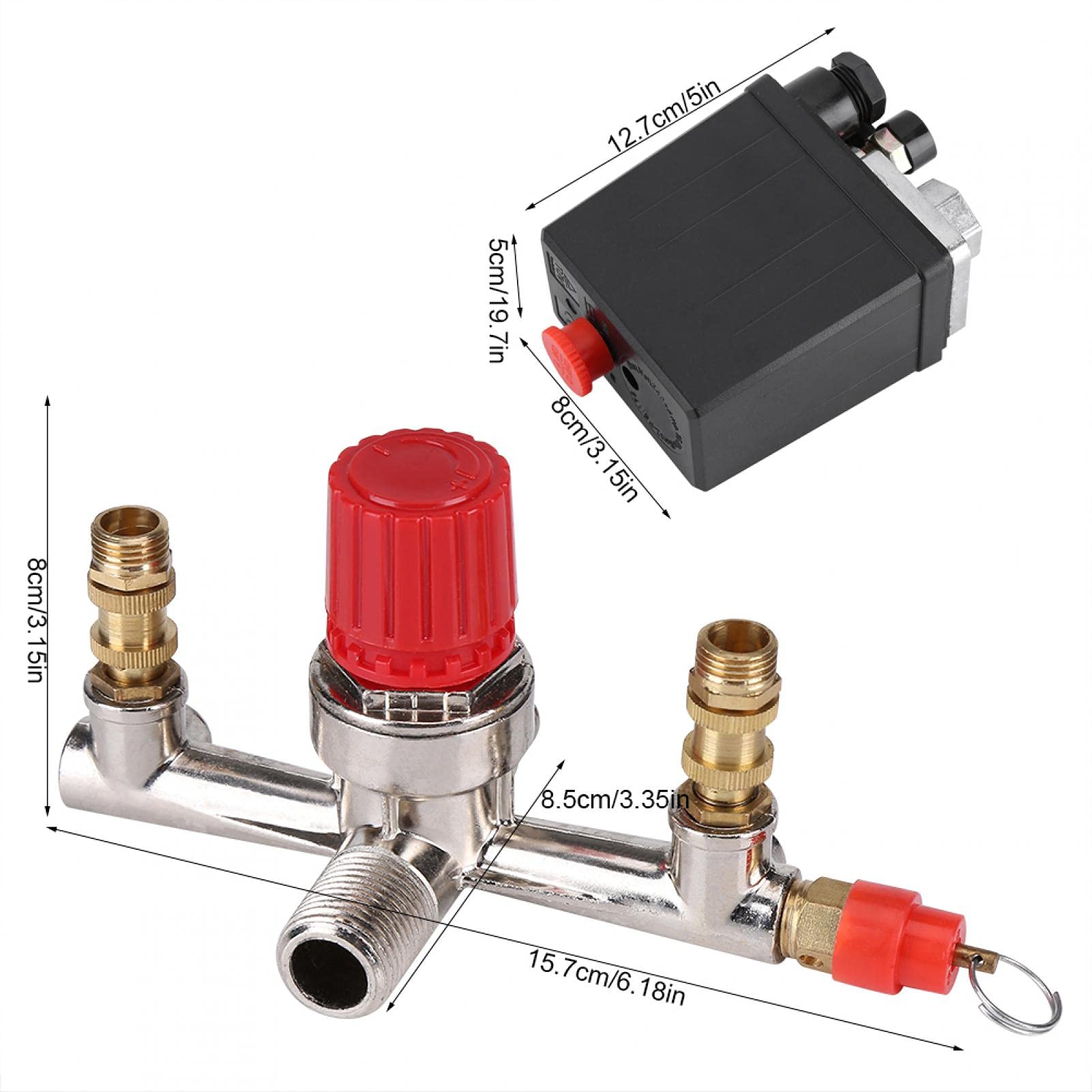 Compressore in miniatura, regolatore della valvola dell'interruttore di controllo della pressione del compressore d'aria 90-120 PSI con doppi manometri