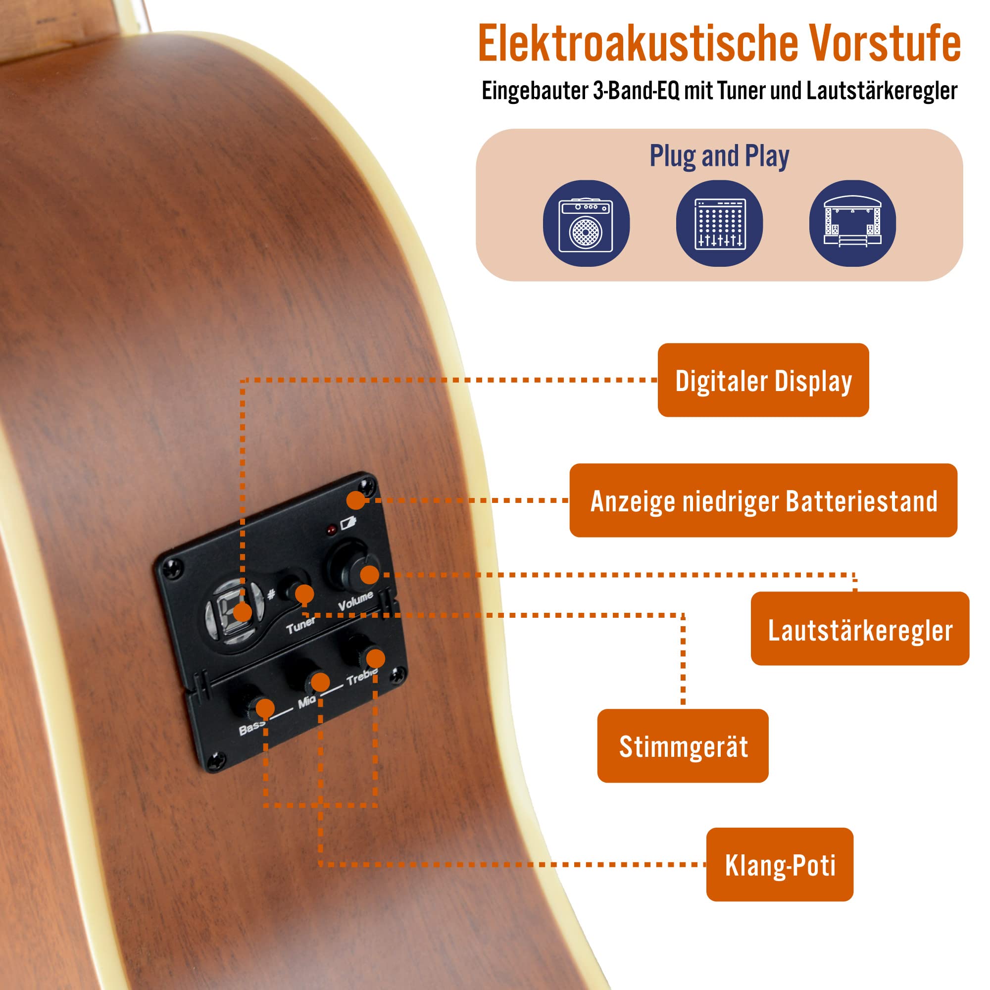 MX von 3rd Avenue Performance-Serie, elektroakustische Westerngitarre in Normalgröße, Gitarrenset mit Cutaway und Fichtenholzdecke in Natur