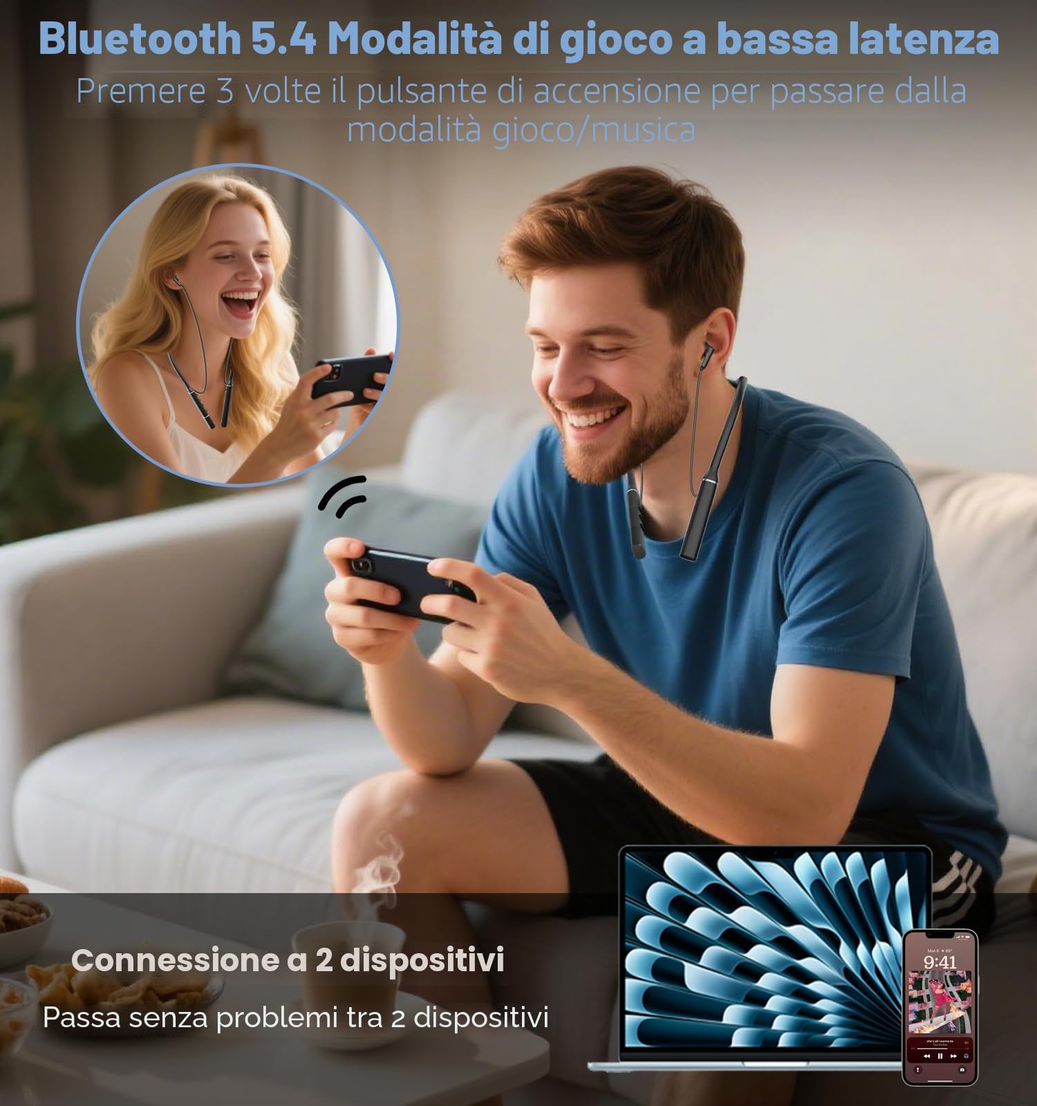 Hmusic A3 Cuffie Bluetooth con Archetto da Collo - OTG-USB Ricarica, Nero | 35 ore di autonomia, isolamento acustico, auricolari in-ear per lavoro, sport, corsa, palestra