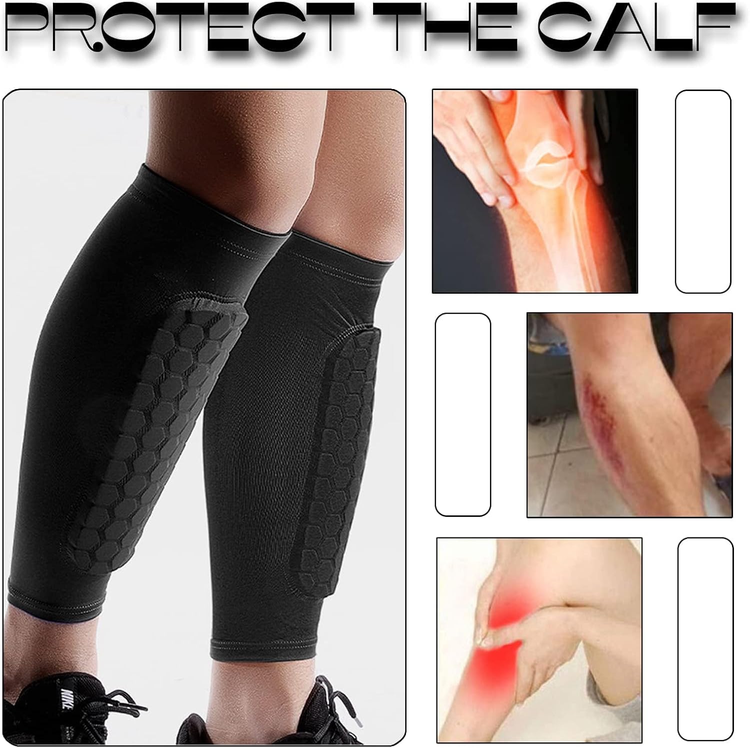 Soccer Shin Guards Shin Pads for Kids Youth Adult, Ski Shin Guards Calf Compression Sleeve with Honeycomb Pads, Lightweight Calf Protective Gear for Football Soccer - Image 4