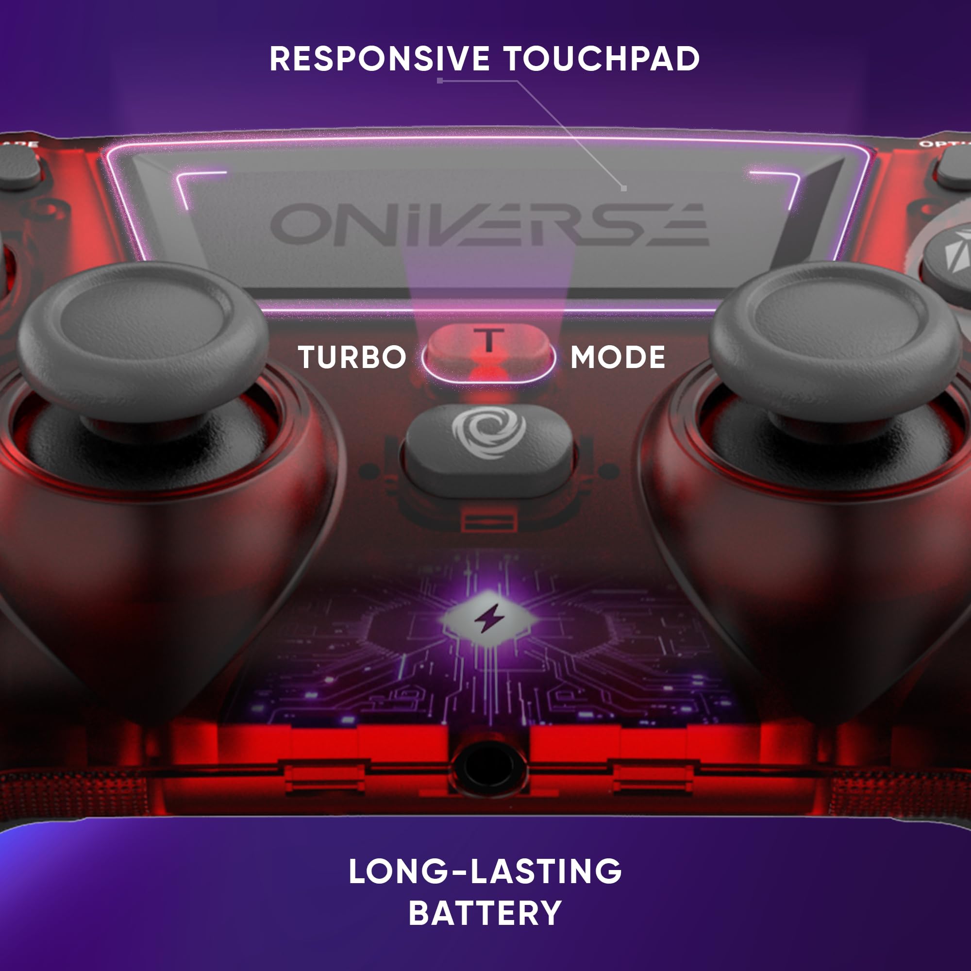 Oniverse Controller Wireless per PS4 PS3 PC ANDROID iOS, Uscita Cuffie, Joystick Hall Effect, Batteria Ricaricabile 1000mAh, Pulsanti Macro, Modalità Turbo, Wake Up, Giroscopio 6 Assi, Revolt Mars Red