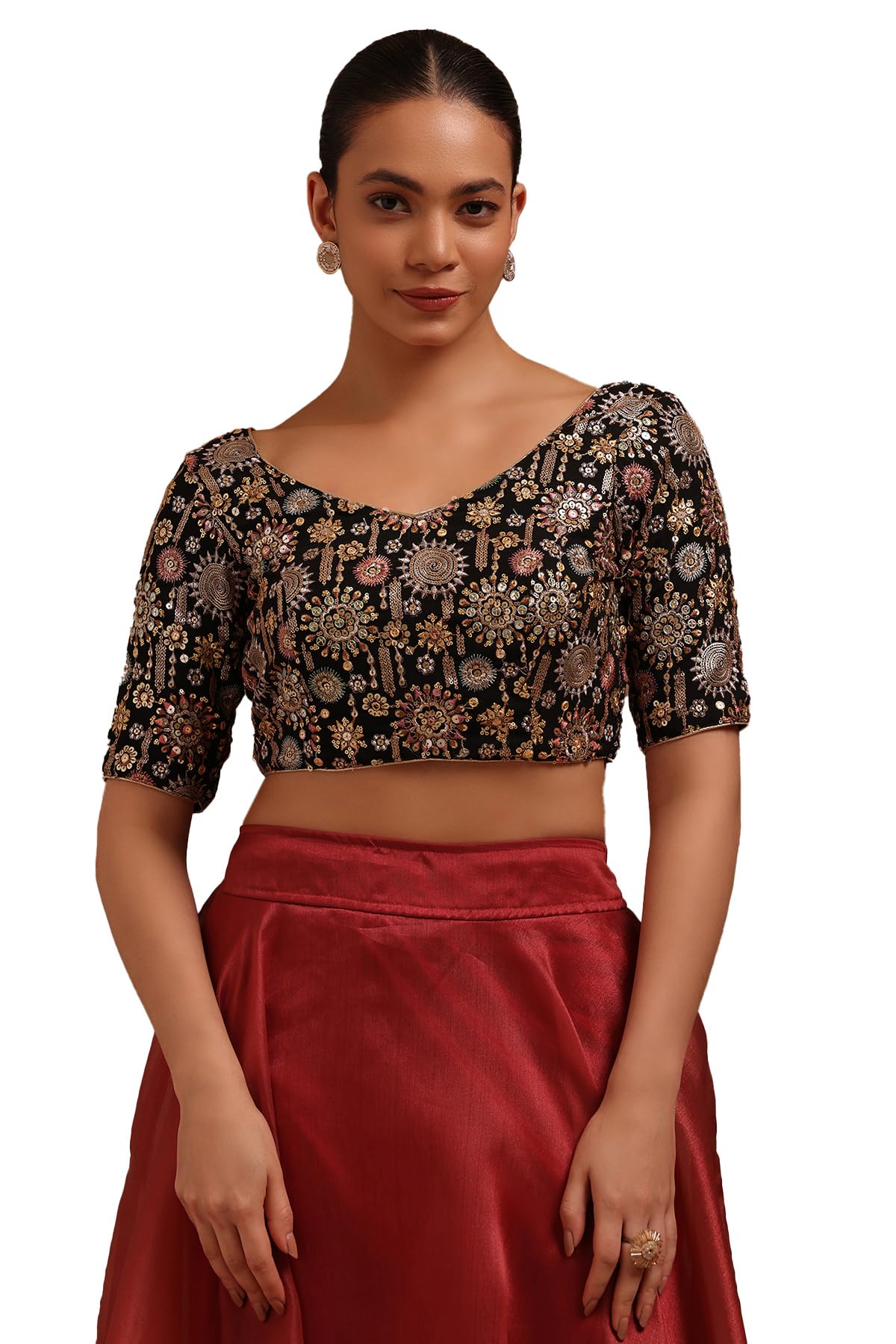 Chemisier brodé femme noir en georgette taille 34 avec paillettes Soch chic