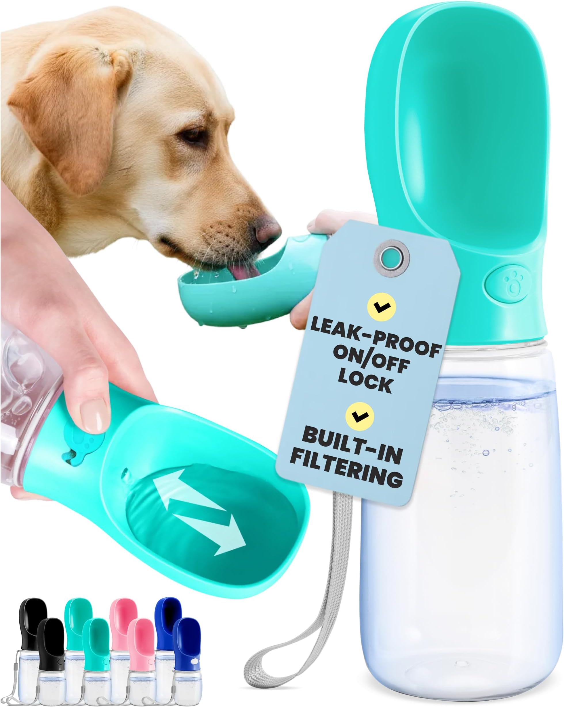 MalsiPree Dog Water Bottle, Lightweigh, Leak Proof Portable Travel Dog Water Dispenser - Perfect Puppy Drinking Bowl On The Go for Outdoor Walking and Hiking - Pet Accessories (19oz, Blue)