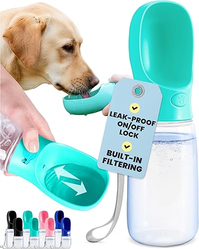 Miniatura 13 de MalsiPree Botella de agua para perros, 19 onzas, azul marino, dispensador de agua para mascotas con una sola mano, a prueba de fugas, cuenco
