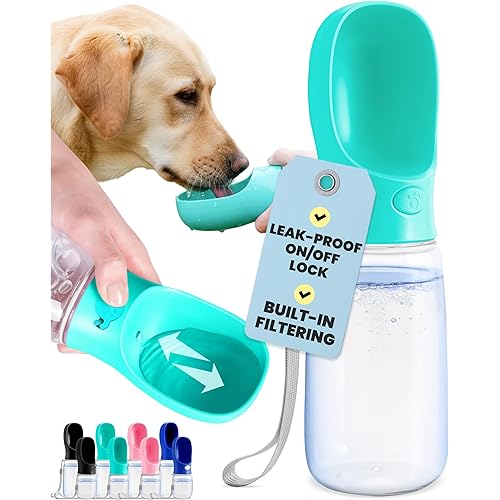 MalsiPree Portable Dog Water Bottle - 19 Oz, Blue - Leak-Proof Water Bowl Dispenser with Lock for Hiking, Travel & On-The-Go
