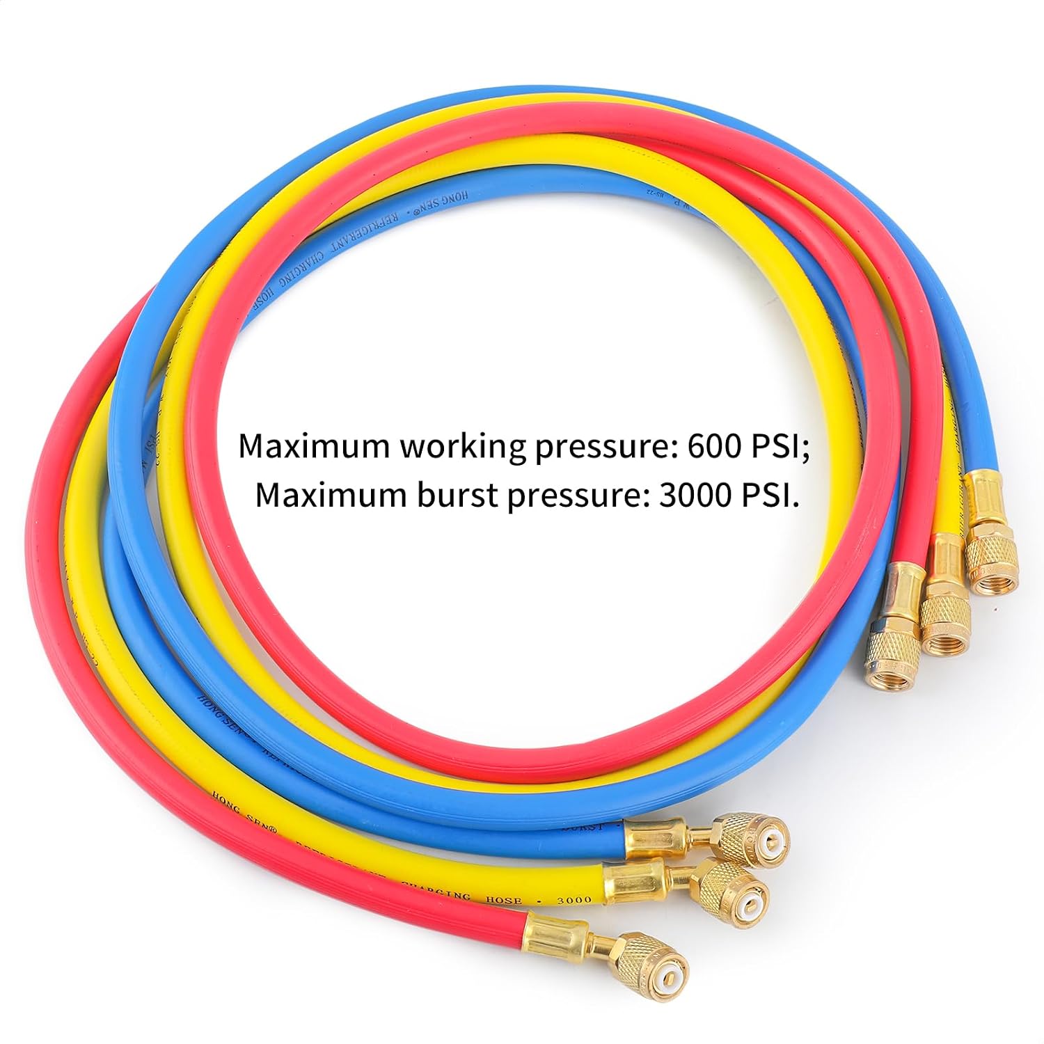 HVAC Hoses, AC Manifold Gauge Hoses Kit Compatible with R22, R134a, R404a, R407C Refrigerant 1/4" SAE Thread 600PSI AC Charge Hoses