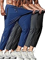 xyxying Men's 3 Pack Quick Dry Sweatpants - Lightweight Stretch Joggers for Running, Gym Training with Zipper Pockets