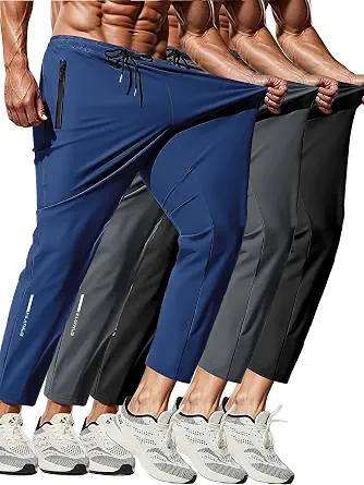 3 Pack Men's Quick Dry Sweatpants for Running, Gym Training - Lightweight Stretch Jogging Pants with Zippered Pockets