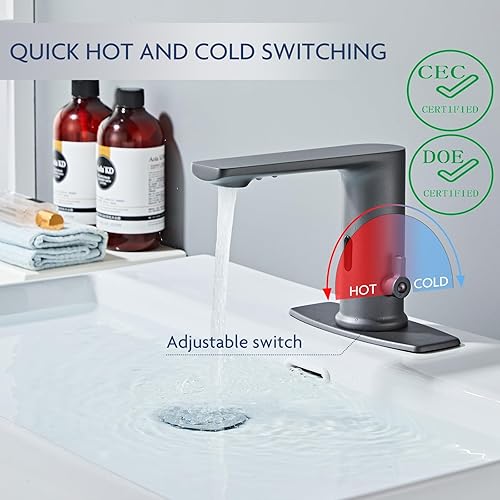 Miniatura 3 de Grifo de baño sin contacto con sensor de movimiento automático grifo con cubierta de orificio placa de cubierta de mano libre Robinet gris humo