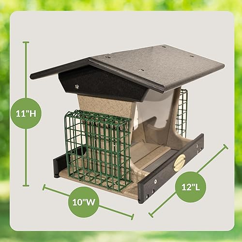 Miniatura 7 de Poly Deluxe - Comedero para pájaros con dos jaulas de sebo para tartas, comedero de sebo para pájaros silvestres para exteriores, fabricado en