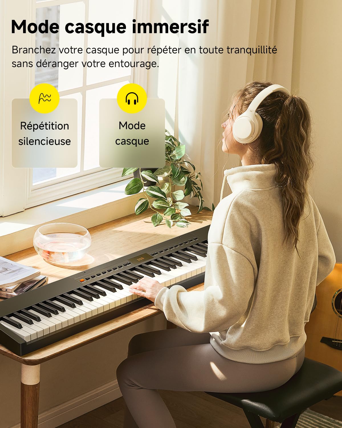 Donner DEP-05 Piano numérique 88 touches semi-lestées sensibles à la vélocité, clavier portable avec support en X amovible et pédale, idéal pour les débutants, connexion USB-MIDI sans fil, noir