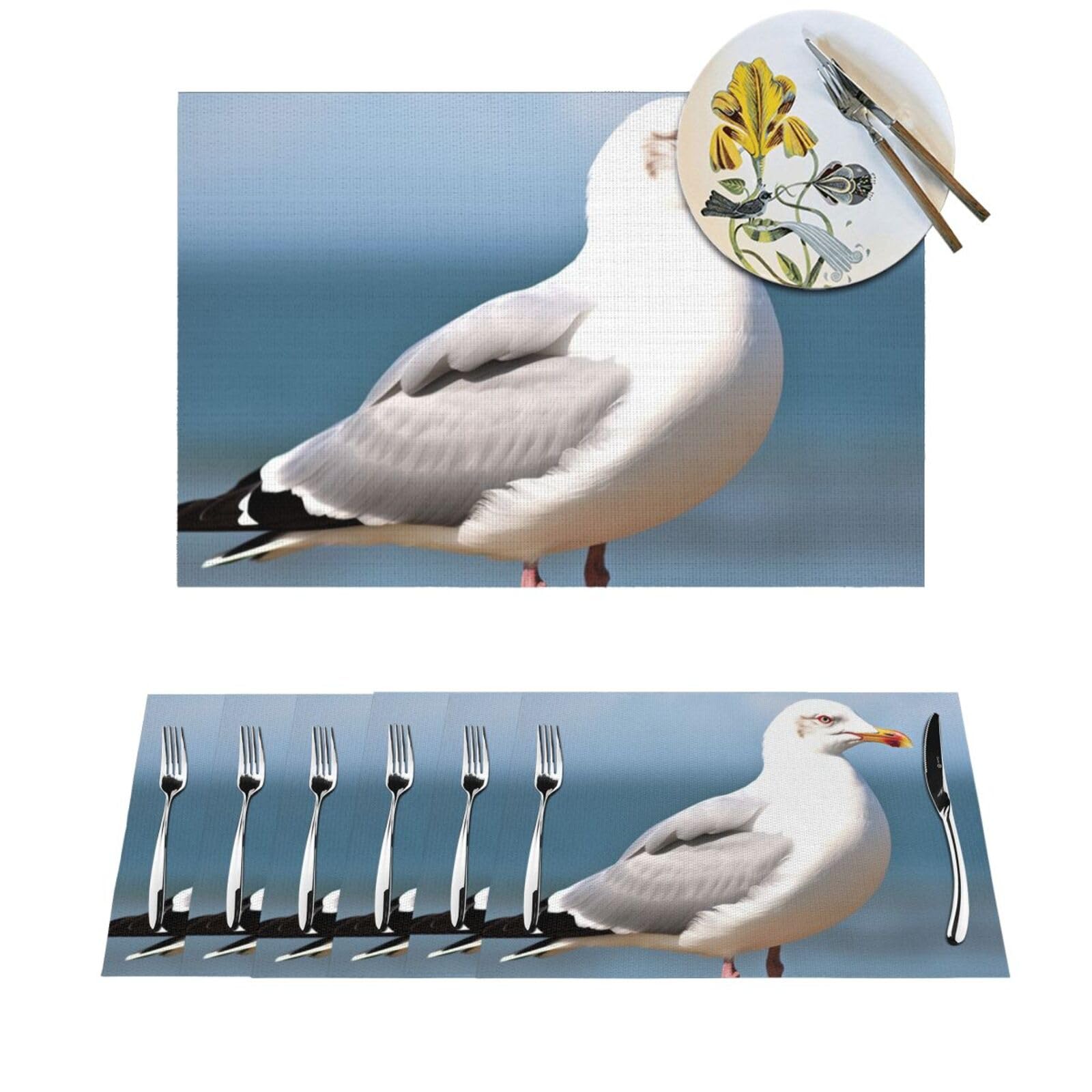 Set de table tissé en PVC lot de 6 avec motif mouette pour table basse et cuisine