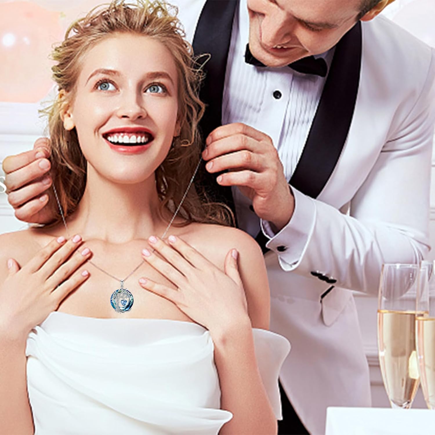 TOUPOP Tree of Life Birthstone Necklaces 925 Sterling Silver Irish Celtic Tree Pendant with Austrian Crystal Birthday Jewelry for Women Valentines Day Gifts for Her Wife Mom - Image 2