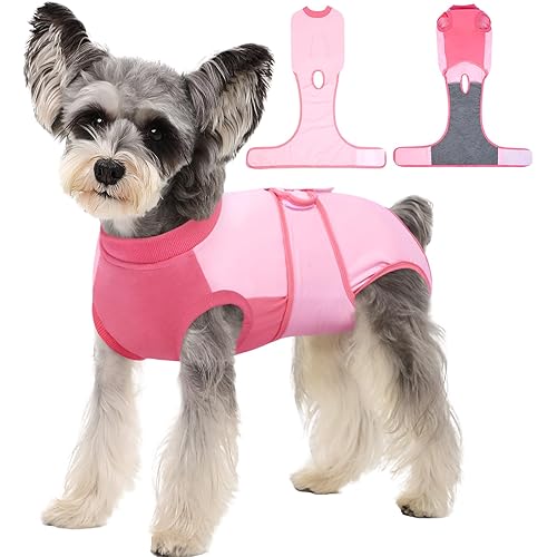 Kuoser Recovery Suit for Dogs, Soft Dog Spay Suit for Female Surgery Recovery, Breathable Dog Neuter Recovery Suit Male, Anti Licking Dog Onesie for Abdominal Wounds Cone Alternatives, Pink S