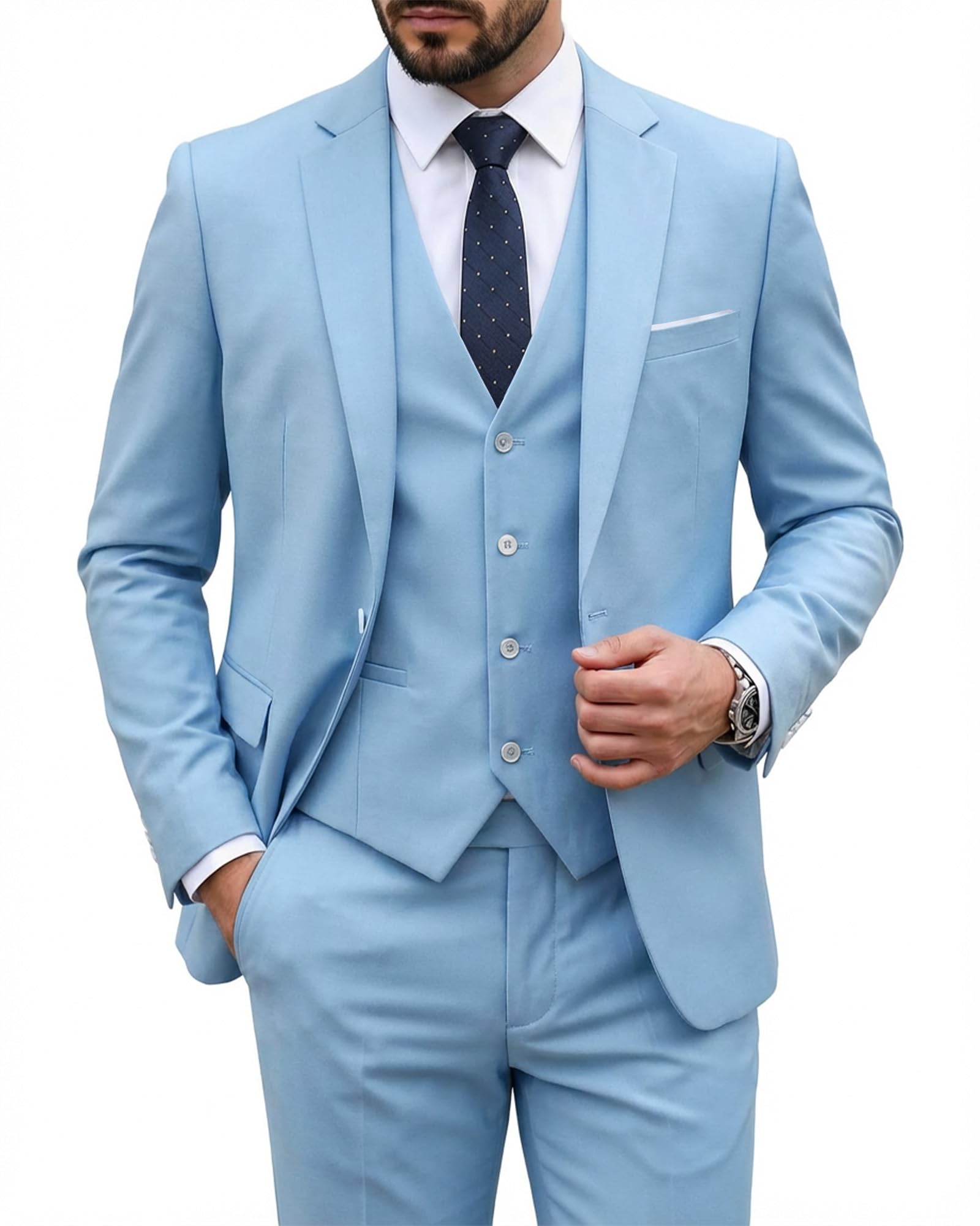 MY'S Men's 3 Piece Suit Set with Tie, One Button Slim Fit Solid Jacket Vest Pants, Prom Party Wedding Business Suits for Men Global Recycled Standard Global Recycled Standard Global Recycled Standard