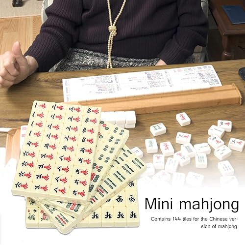 Miniatura 4 de Juego de mahjong chino con 144 piezas de mini azulejos de Mahjong, juego de Majong Mah Jongg tradicional portátil vintage con estuche de transporte