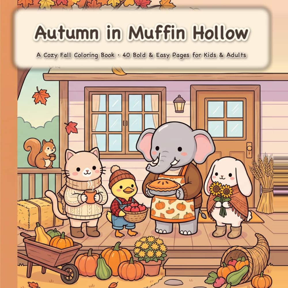 Autumn in Muffin Hollow: A Cozy Fall Coloring Book — 40 Bold & Easy Pages of Cute Animal Friends for Adults, Teens & Kids