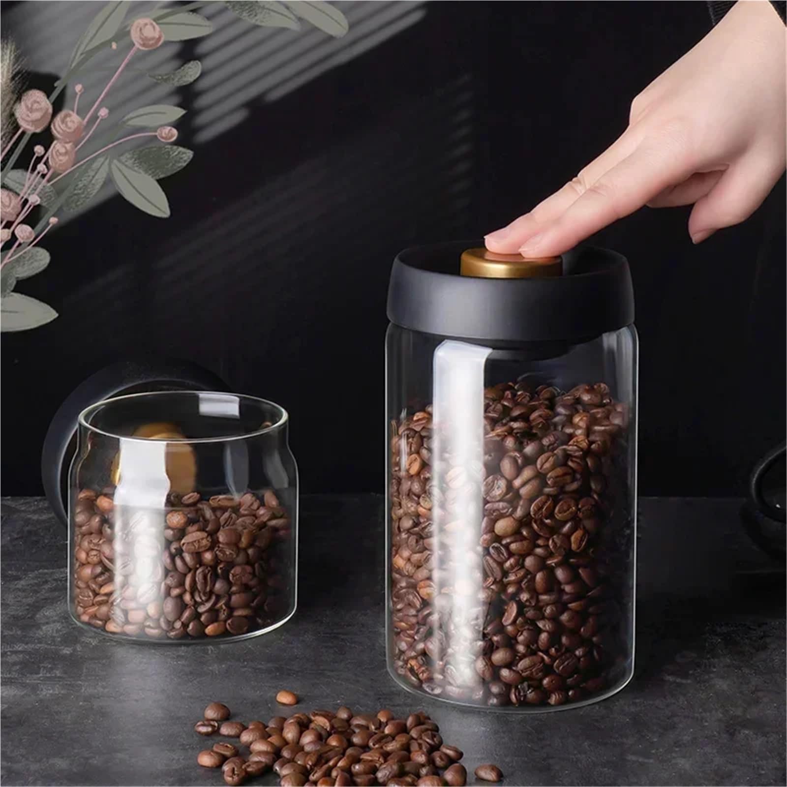 Transparentes Vorratsglas Vakuumversiegelter Behälter for Kaffeebohnen, luftdichte Dose for Lebensmittel, Getreide und Süßigkeiten, Frischhaltebehälter, Küchenzubehör(900ml)