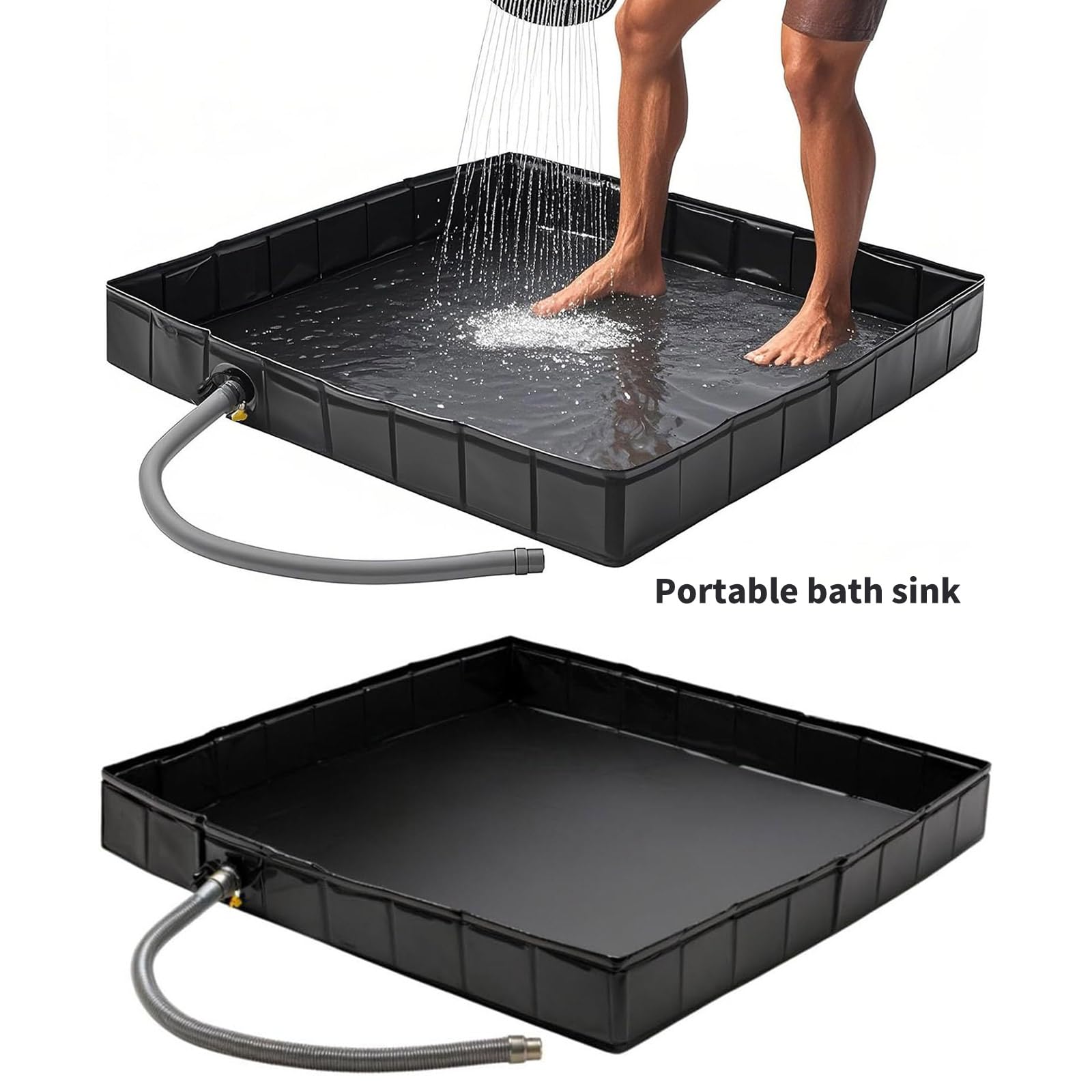 Base de douche portable pliable avec tuyau de vidange pour l'extérieur, le camping, la plage et l'intérieur, rangement facile, bassin de bain de camping