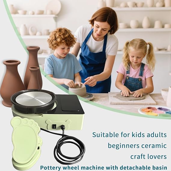 Pottery Wheel Machine with Foot Pedal, 6 Turntable Two-Way Rotation Clay Wheel,Electric Ceramic Forming Machine with Detachable Basin,DIY Clay Potter's Wheel Kit for Kids and Beginners Adults at Home