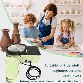 Pottery Wheel Machine with Foot Pedal, 6 Turntable Two-Way Rotation Clay Wheel,Electric Ceramic Forming Machine with Detachable Basin,DIY Clay Potter's Wheel Kit for Kids and Beginners Adults at Home