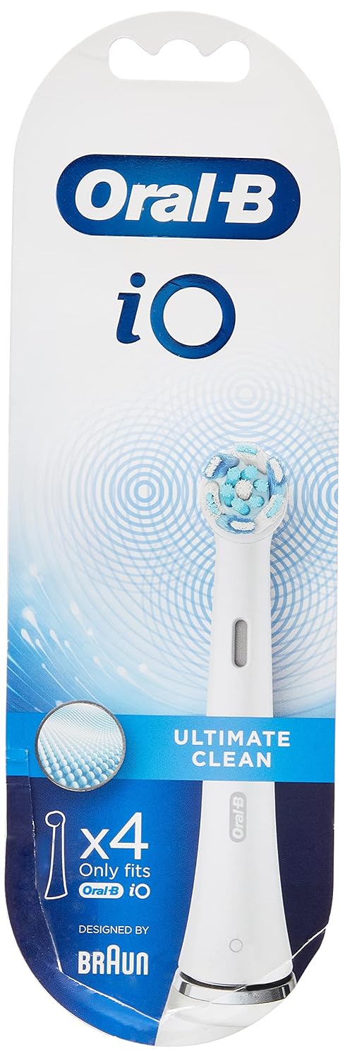 Oral-B iO Ultimate Clean Electric Toothbrush Head, Twisted & Angled Bristles for Deeper Plaque Removal, Pack of 4 Toothbrush Heads, White