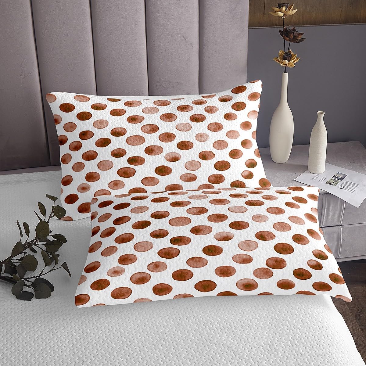 Erosebridal Brown Polka Dot Bedspread Sets Queen Size Chic Modern Abstract Coverlet Set Watercolor Graffiti Oil Painting Bed Set Minimalists Geometric Ombre Gradient Bedding Set