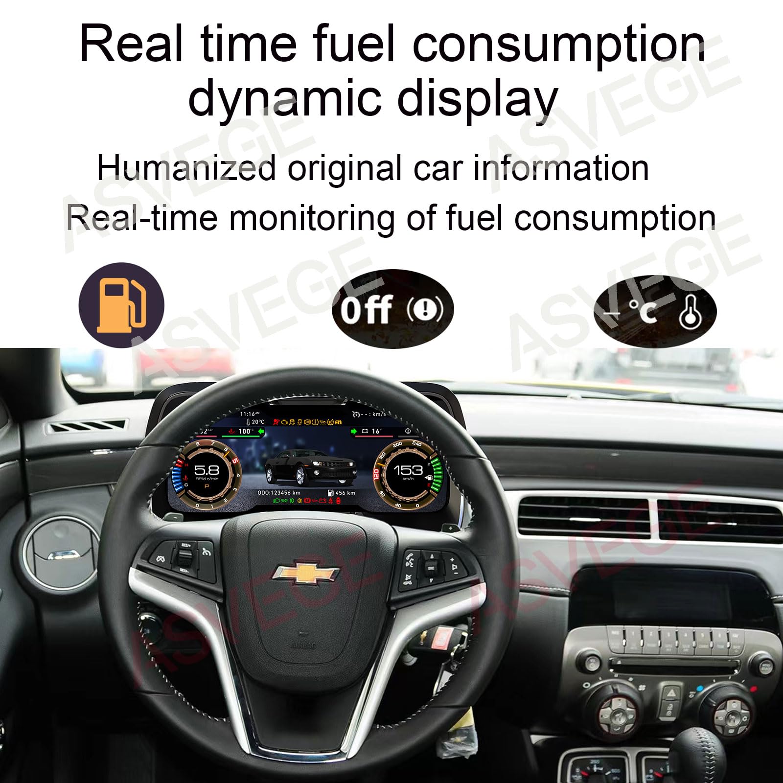 12 3 LCD Digital Instrument Cluster for Chevrolet Camaro 2010-2015 Dashboard Display Speedometer Odometer Cockpit Car Accessories — view 5