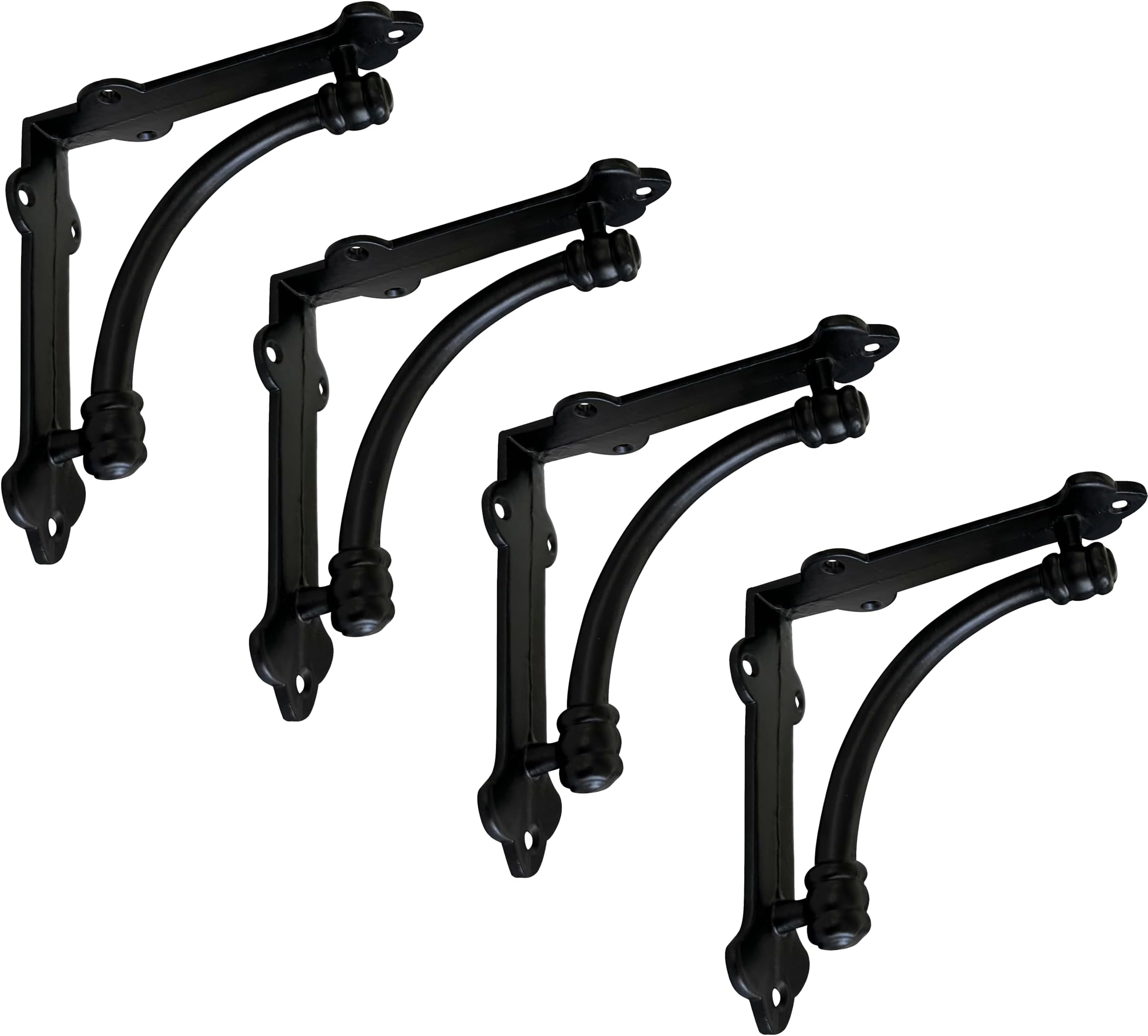 NACH Half Round Wall Mount Shelf Bracket, Decorative Brackets for Shelving, Heavy Duty Cast Iron, DIY Projects, Hardware Included, 4 Pack, Black Finish, 5.5x5.5x1.2 inch, JS-90-064S