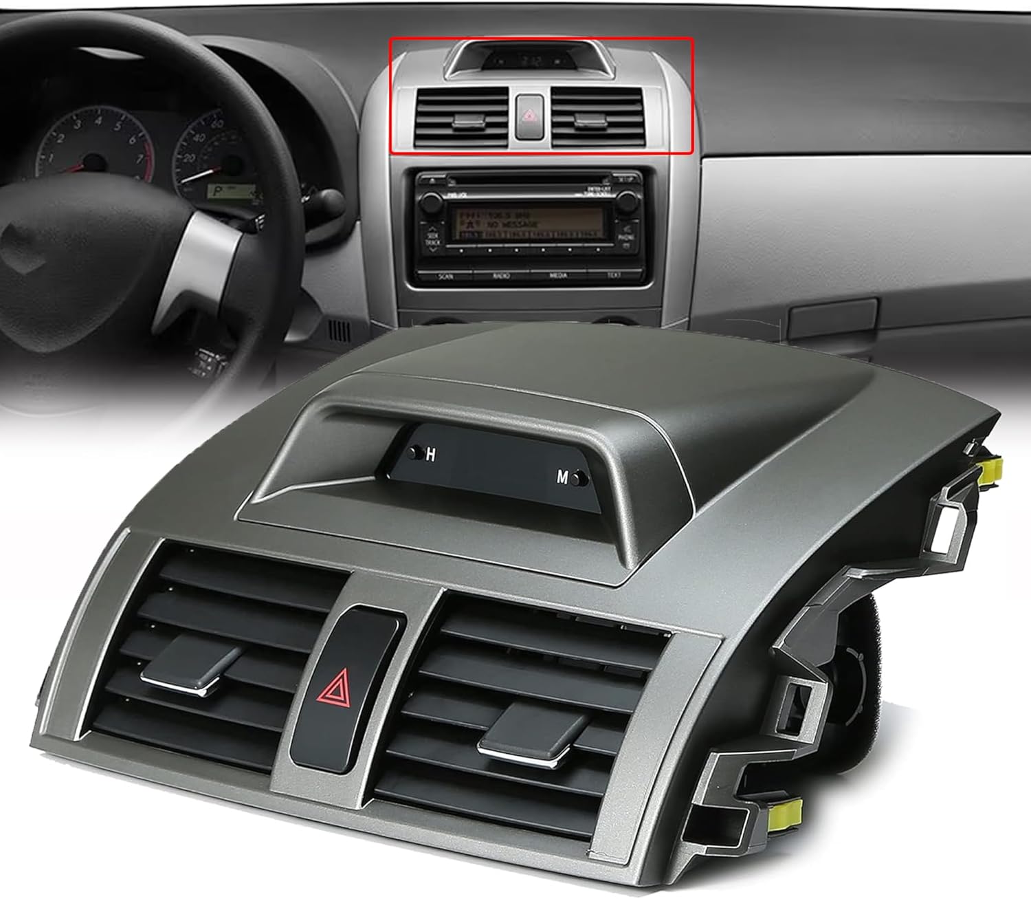 Dasbecan Center Dash A/C Outlet Air Vent Panel Dasboard with Clock Compatible with Toyota Corolla 2009-2013, AC Vent Trim Bezel Frame Cover, Replaces# 55670-02340 5567002340