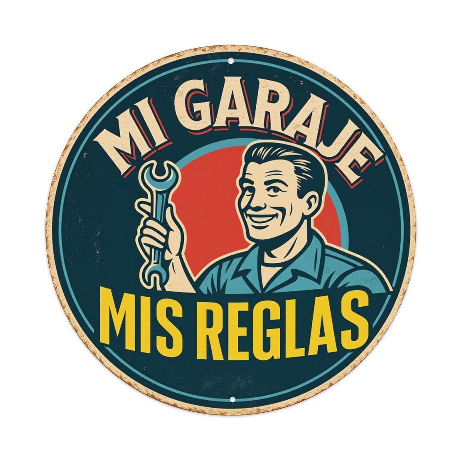 My Garage My Rules Round Tin Sign Vintage Metal Poster, Home Bar Garage Man Cave Cafe Indoor & Outdoor Wall Decoration 8x8Inches