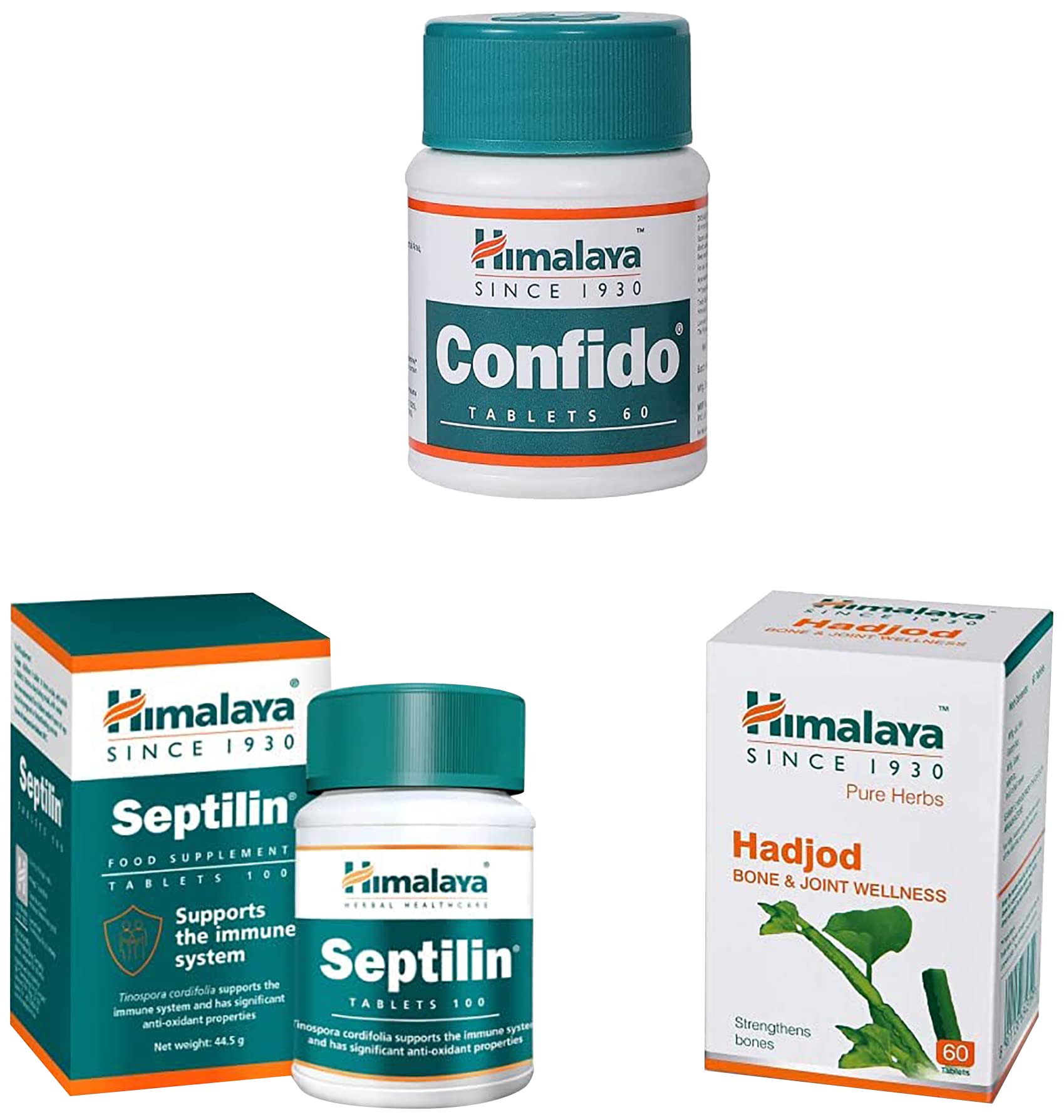 Himalaya Confido Tablets -(Tribulus) 60 Counts & Septilin Tablets - 60 Tablets & Wellness Pure Herbs Hadjod Bone & Joint Wellness - 60 Tablet