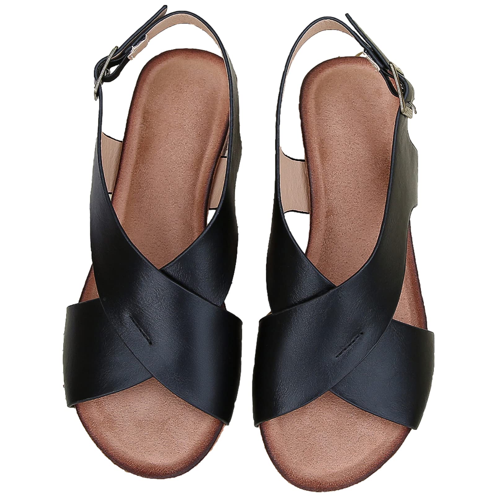 rismart Sandali Donna con Zeppa Basso Tacco Croce di Criss Punta Aperta Scarpe Estive