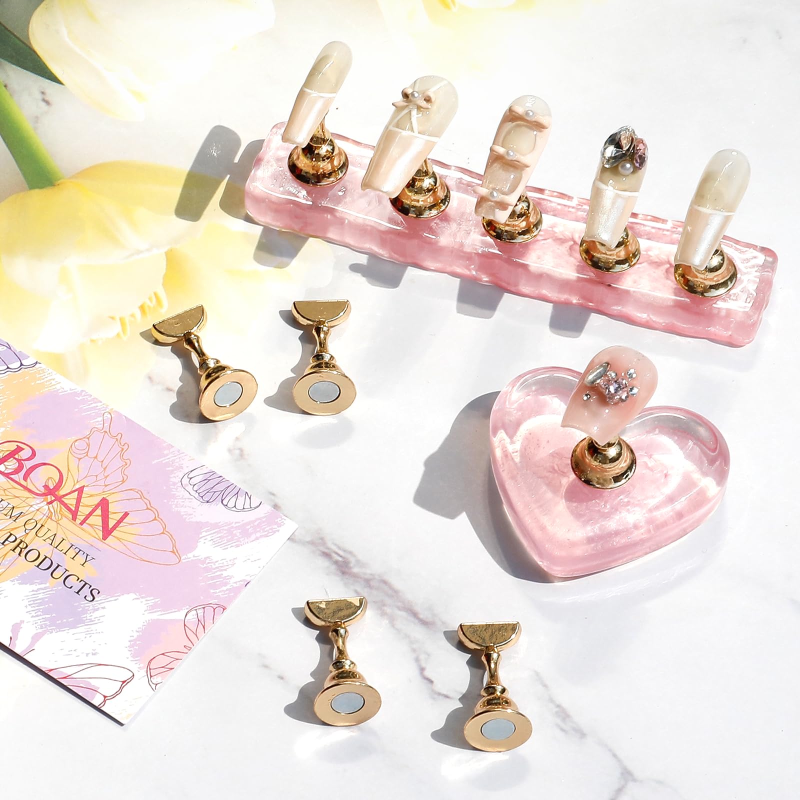 Soporte para uñas acrílicas a presión para pintura, herramientas de práctica con masilla reutilizable, suministros técnicos imprescindibles para hogares y salones (rosa) 7