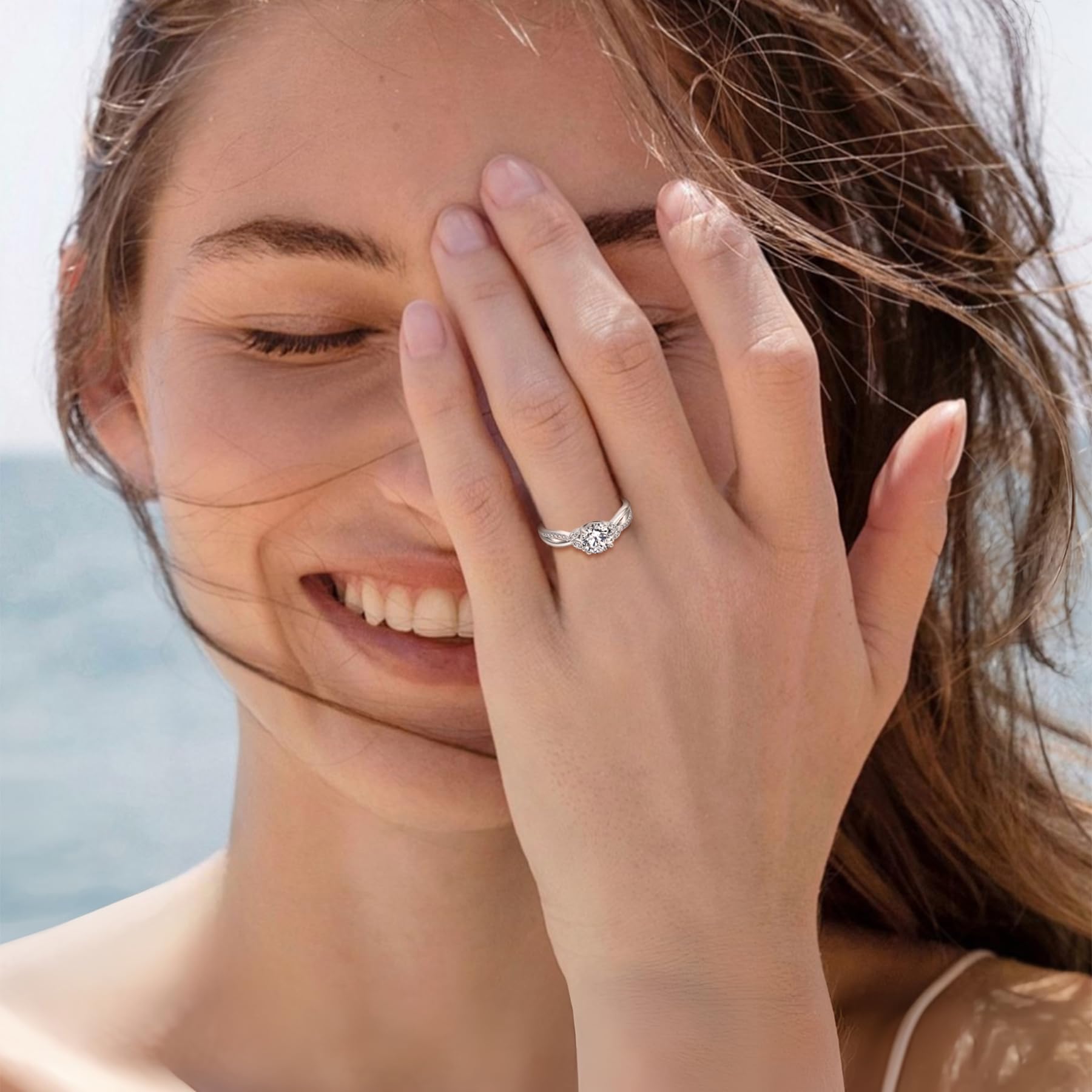 FJ Anello di Fidanzamento Argento 925 Anelli Promessa Matrimonio Anniversario Gioielli Regalo per Donna