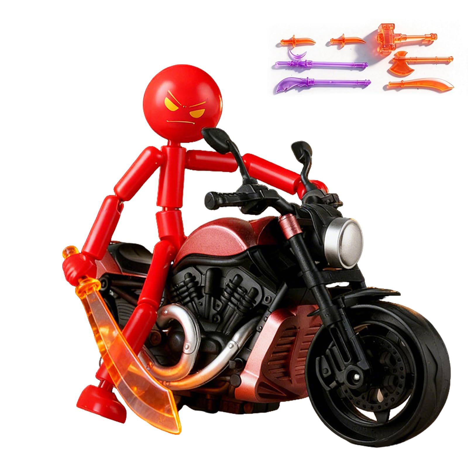 FUNLOV DIY Raging Stickman Action Figure Toy with 7 Weapons (Red 2)