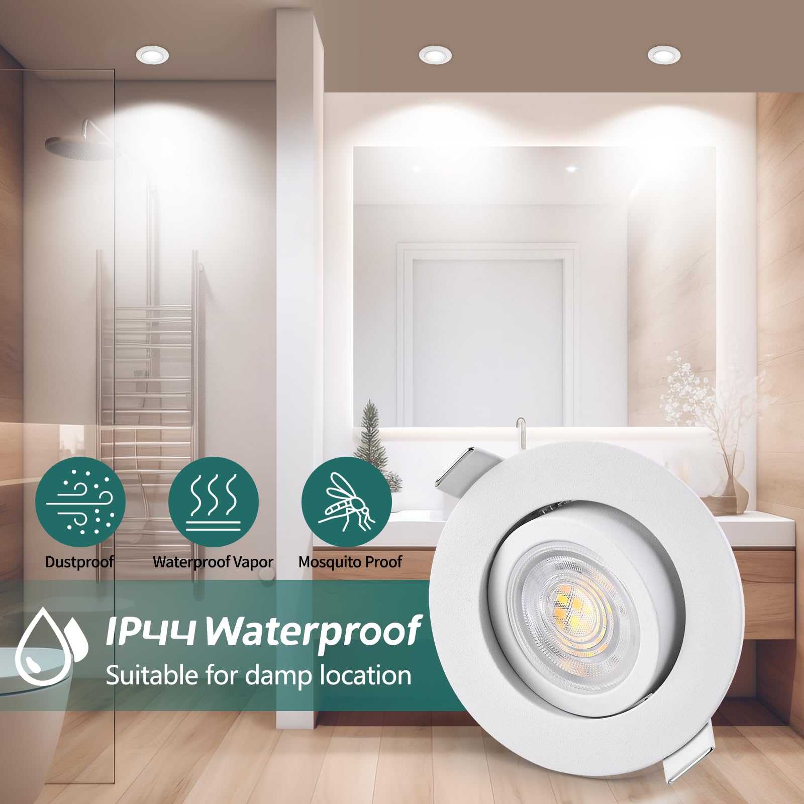 Foco LED Empotrable 230 V Regulable IP44 3CCT Orientable 45° 6PCS Blanco | KYOTECH 5W 550LM Downlight Techo Empotrable LED de 30mm Ultraplanos 68-75mm 3000K 4000K 6500K para Baño Salón