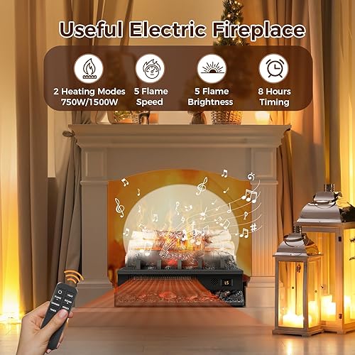 Miniatura 4 de Joy Pebble Calentador eléctrico de leña para chimenea de 750 W1500 W, juego de troncos de chimenea eléctrica de 20 pulgadas, brillo y velocidad de 5