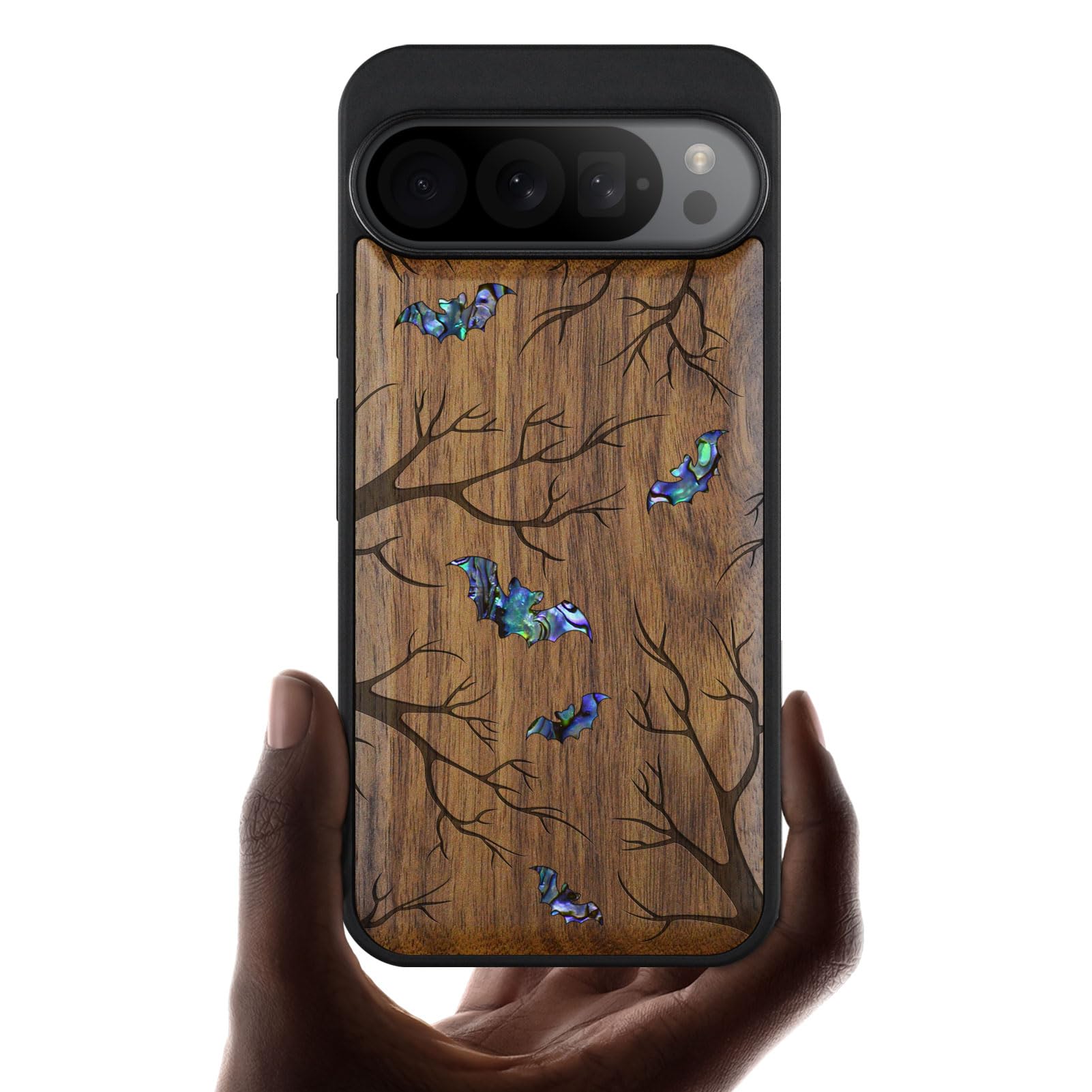 Coque Pixel 9 Pro en bois de noyer sculpté main luxe unique - 7